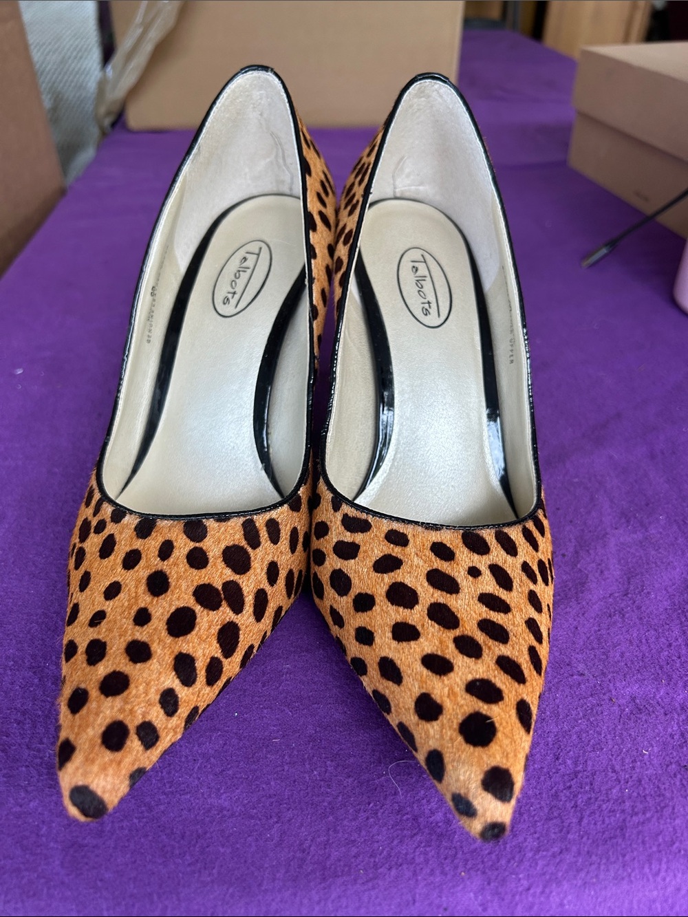 Talbots Leopard-Print Pointed Toe Pumps in Tan and Black